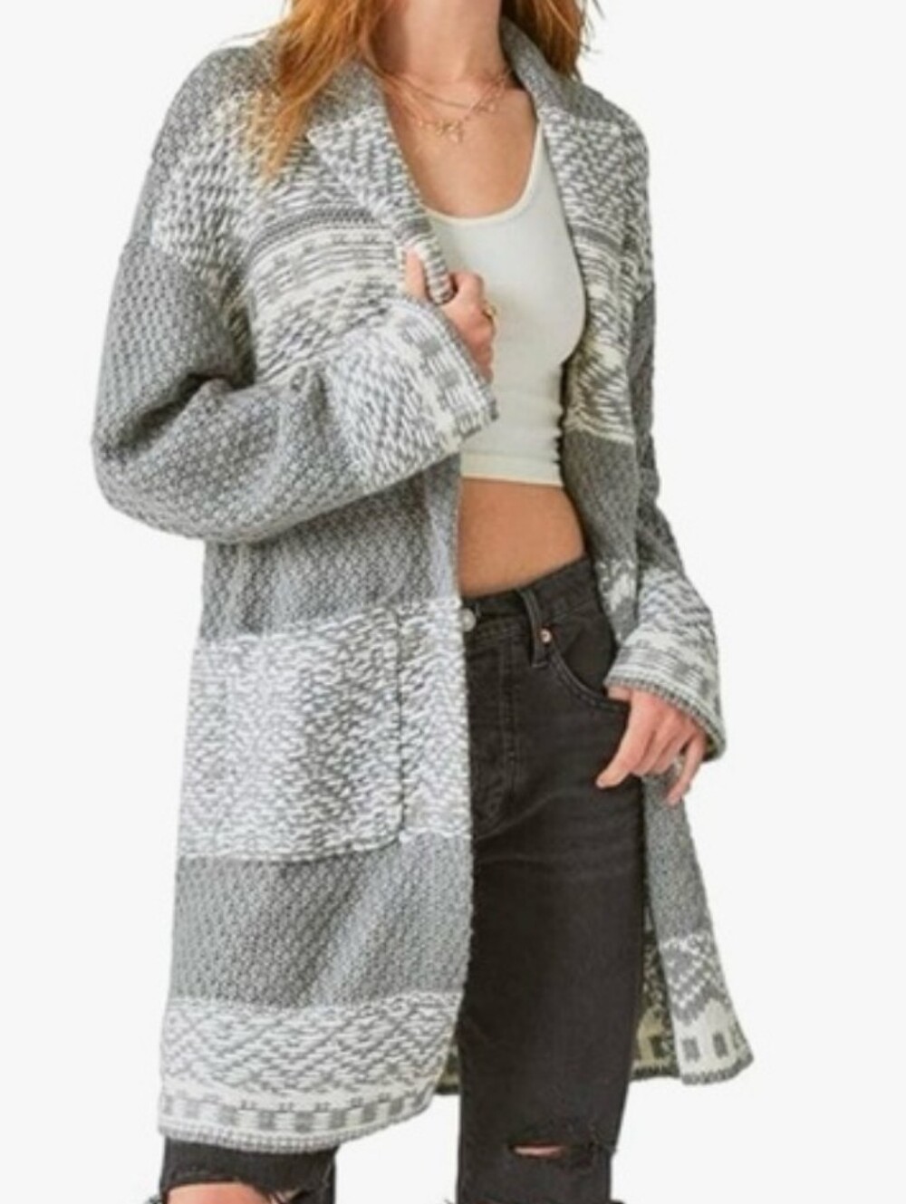 Lucky Brand Women's Fair Isle Print Coatigan